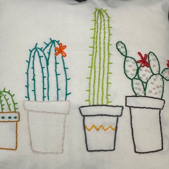 Throw Pillow Handmade Cactus Red Velvet Back Embroidered Square Decorative - Picture 5 of 9